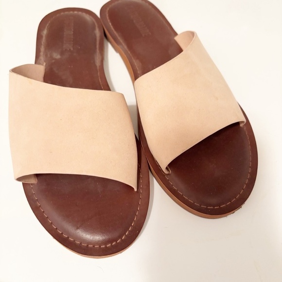 Tan and Pink Slide Sandals with Wide Strap - Picture 2 of 8